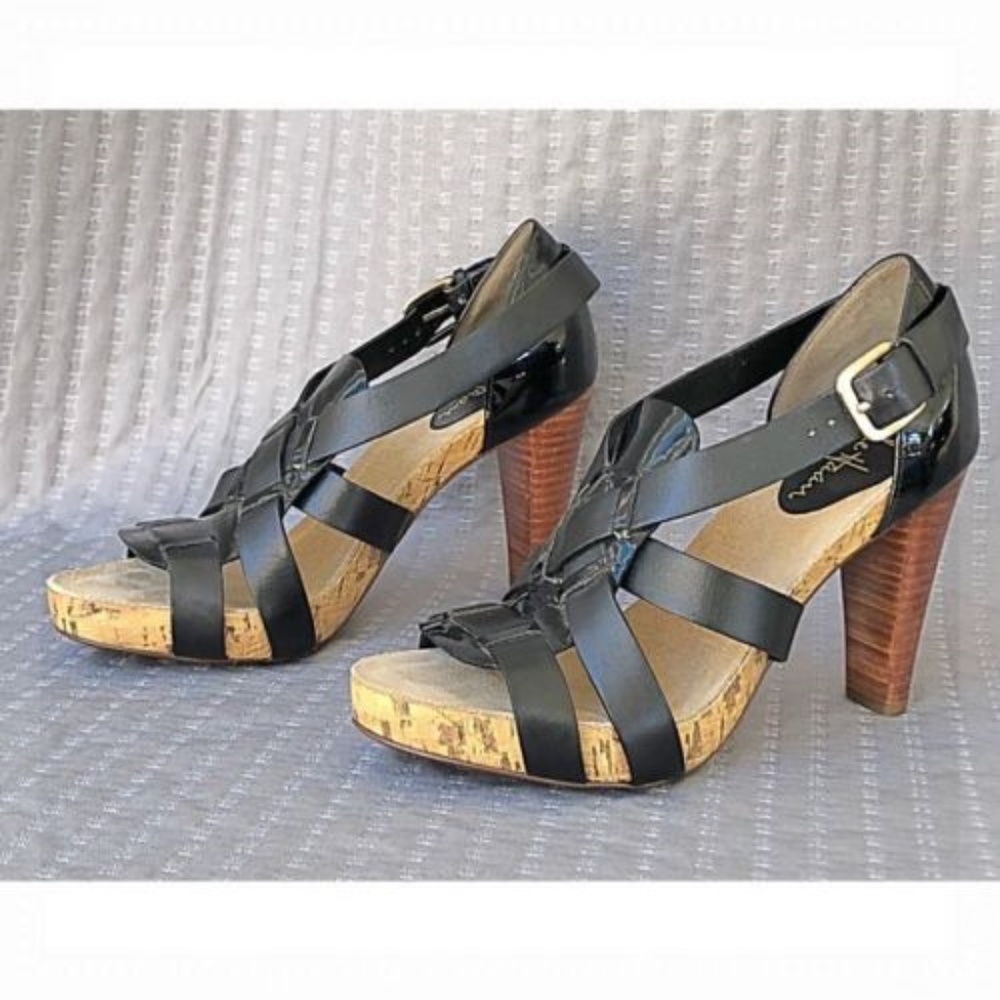 Cole Haan Black Strappy Leather Platform Shoes 8.5